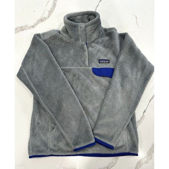 Patagonia Re-Tool Pullover Snap Fleece in Gray/Royal Blue Size S - Picture 1 of 6